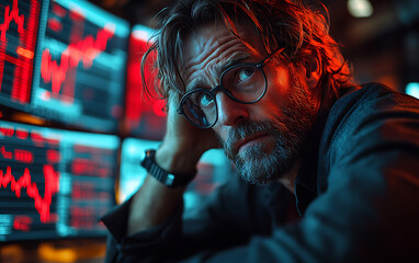 Obraz premium Panicked Stock Trader Amid Financial Market Crash 