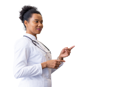 Caring African American doctor explaining something with a hand gesture