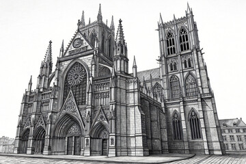 the power and beauty of the historic architecture sketch engraving generative ai raster illustration. Scratch board imitation. Black and white image.