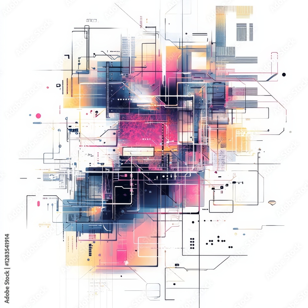 Poster abstract digital network: a visually stunning abstract representation of a digital network, featurin