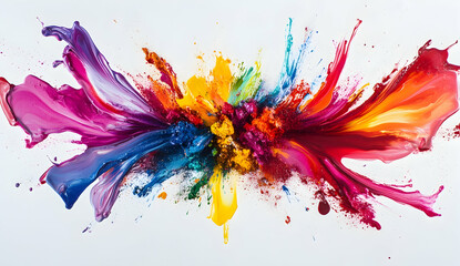 Colorful explosion of paint on white background
