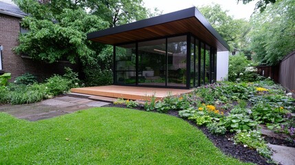 Modern Garden Studio with Deck & Lush Greenery