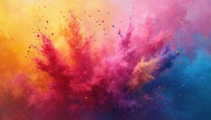 Naklejka premium Explosion of multicolored powder, abstract colorful background. Bright festive burst like in Holi festival, splash of colors. Concept of watercolor, explode, art, paint. Colorful smoke design element.