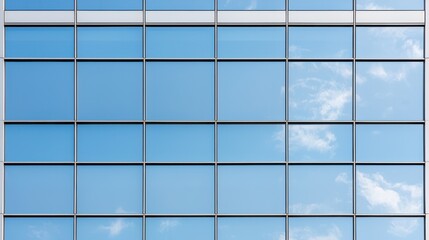 Modern Glass Building Facade, Blue Sky Reflection