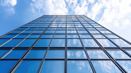 Modern Glass Skyscraper, Blue Sky Reflection