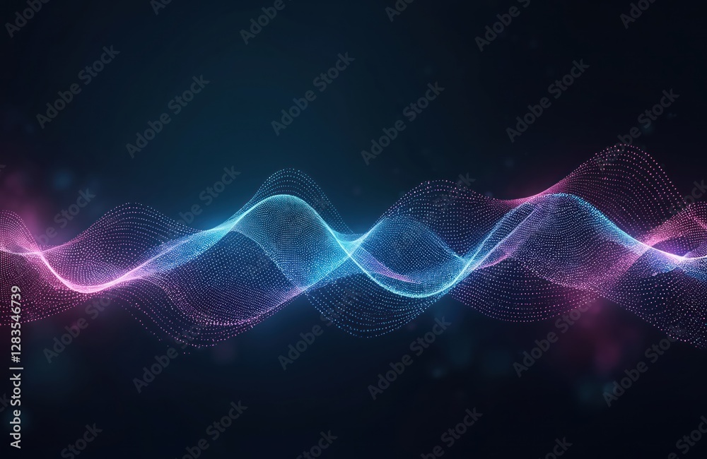 Leinwandbilder abstract illustration with blue and pink frequency signal waves as particles on dark. generative ai 