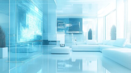 Futuristic Living Room Interior Design: Modern Minimalist Apartment with High-Tech Screen