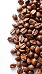 Naklejka premium Freshly roasted coffee beans on a white background, bean roast, coffee lover, coffee arts