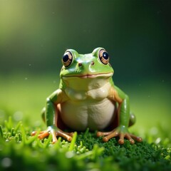 Frog in funny pose on grass, cartoon, green, funny