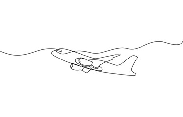 One continuous line drawing of Airplane path. Business Concept of world travel and international flight, Single one line drawing airplane. Continuous line draw design graphic vector illustration.