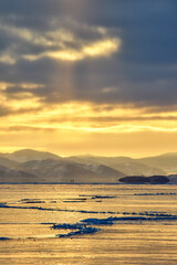 Sunset on Lake Baikal in winter