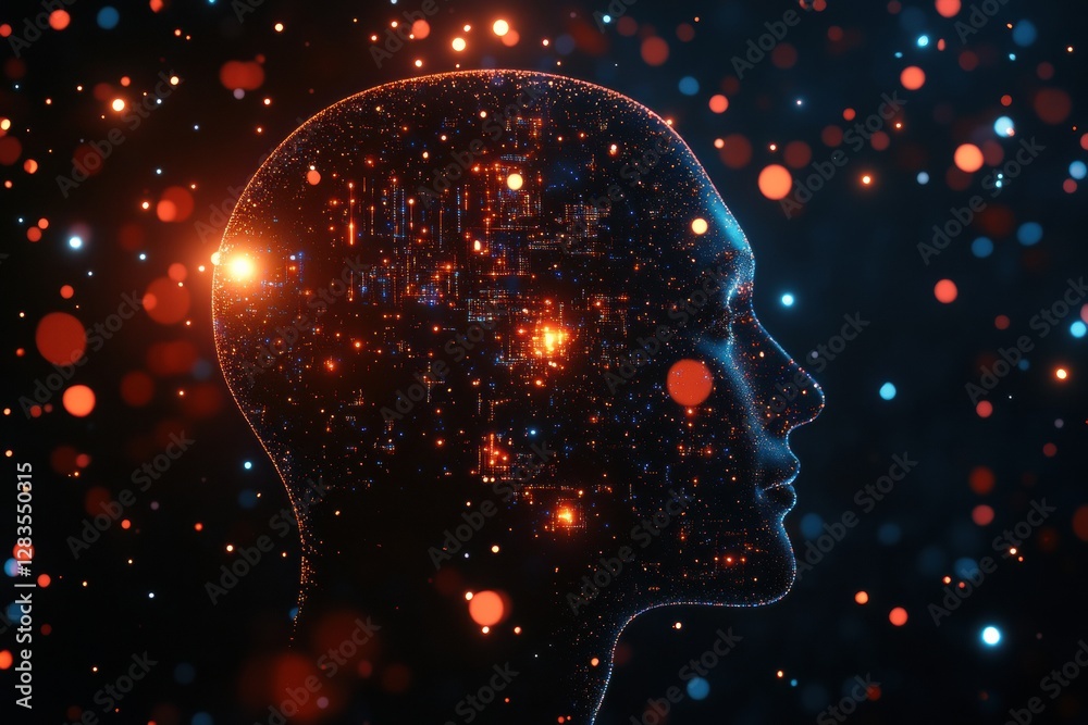 Leinwandbilder Human head silhouette filled with glowing quantum circuits representing advanced technology and artificial intelligence. Generative AI
