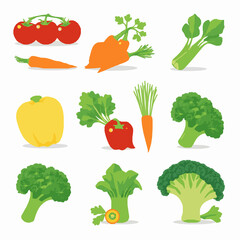 Fresh Organic Vegetables Set Vector,