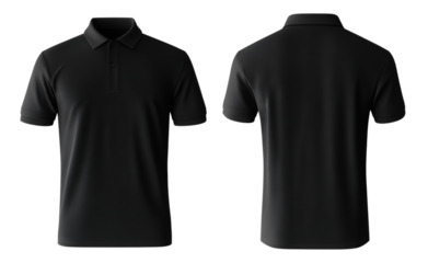 Black polo shirt mockup template, front and back view isolated on a transparent background PNG 