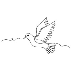 Dove  flying drawing bird  icon  continuous one line drawing  outline vector illustration 