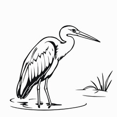 Obraz premium Heron Outline Icon, Black Stroke, Editable Vector, Wetlands Bird Illustrations