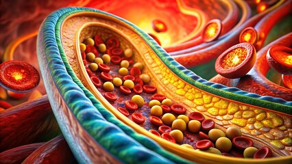 3D Medical Illustration: Atherosclerosis - Cholesterol Plaque Narrowing Artery