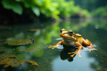 Frog swimming in the water, swim, aquatic, ripples