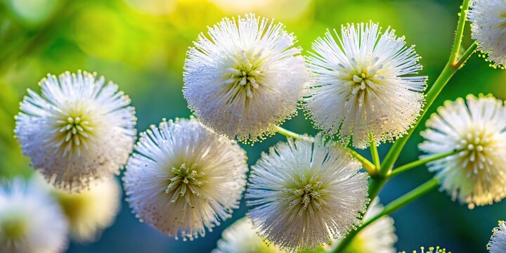 Delicate White Koosh Ball Flowers: Littleleaf Mimosa Blooms Close-Up