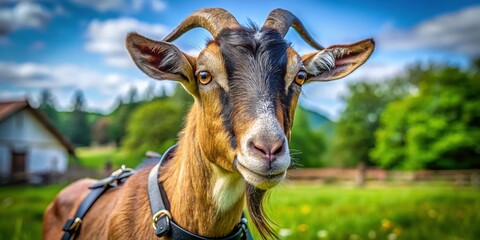 Fototapeta premium Determined Goat Ready for Work - Serious Farm Animal Stock Photo
