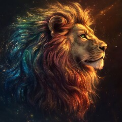 Fototapeta premium Colorful Mane Rainbow Lion Profile Vector Art