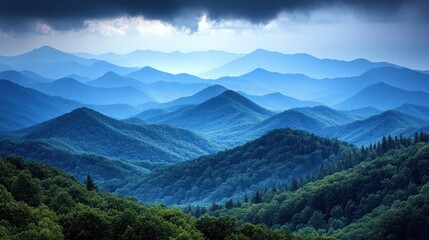 Smoky Mountains Landscape, Blue Ridge, Vast Horizon, Dramatic Sky