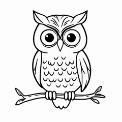 Fototapeta premium Owl Outline Icon, Black Stroke, Editable Vector Illustration, Nocturnal Bird Design