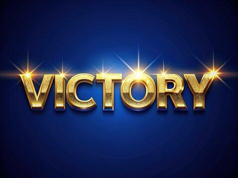 Glowing Gold Victory Text Effect - Editable Shiny Typography on Dark Blue Background