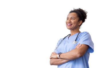 Smart African American nurse standing confidently