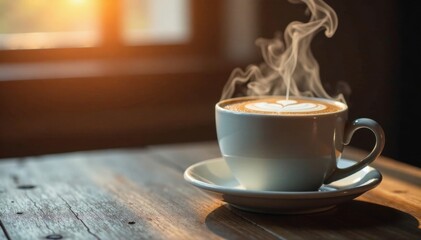 Frosted coffee cup with misty smoke rising , abstract, fog, mist