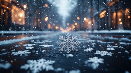 Snowy City Street Snowflake
