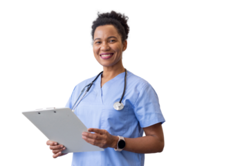 Strong African American nurse with a focused expression