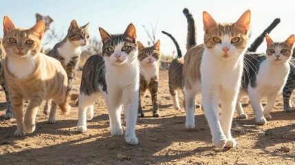 A Gathering of Playful Cats in the Sun