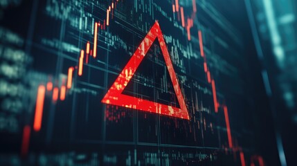 Obraz premium Warning sign over financial stock charts, symbolizing economic downturn risks and market crash potential