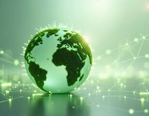 Digital green earth globe with network connections sustainable tech, global connectivity. Environmentally friendly planet innovation, futuristic datum, modern science. Ecology map, virtual web,