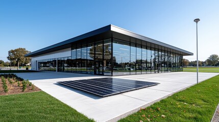 Modern Sustainable Office Building with Solar Panels