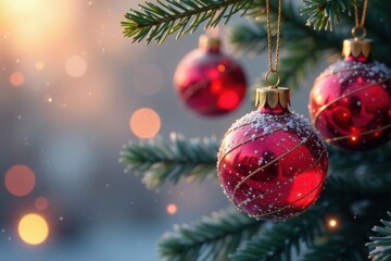 Frosty glass ornaments hanging from a gold chain against an isolated background, sparkling, ornament, winter