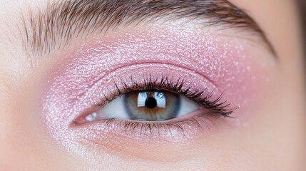 Obraz premium Closeup woman eye with pink eyeshadow