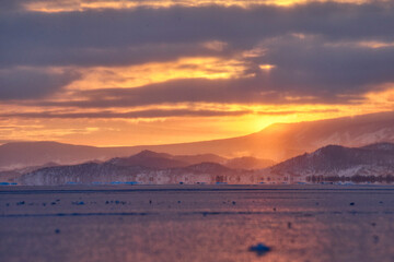 Sunset on Lake Baikal in winter