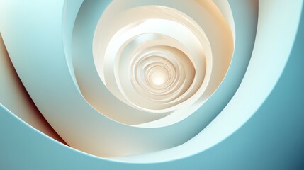 Abstract spiral tunnel with soft blue and white gradient lighting