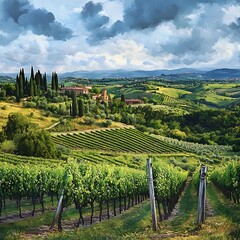 Scenic Illustration of Rolling Tuscan Vineyards