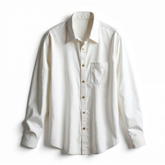 Isolated beach linen white shirt. Light fabric summer clothes suitable for tourism vacation, casual outing. Garment for resort wear, warm weather. Unisex fashion clothing for man woman, light, comfort