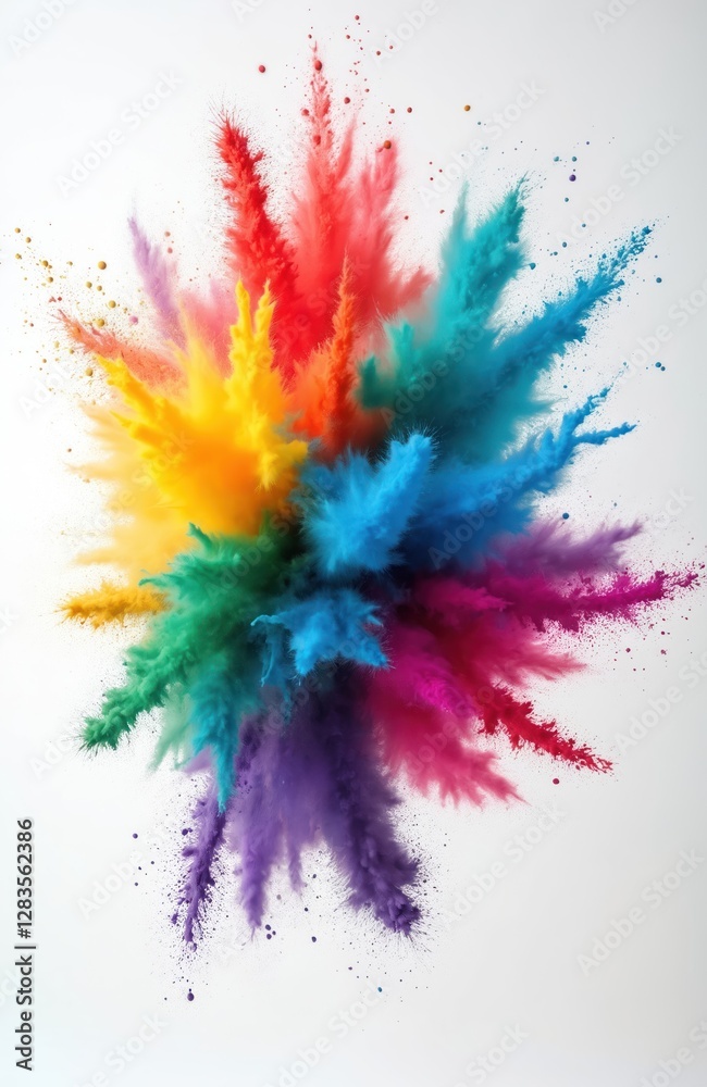 Aufkleber colorful powder explosion with vibrant rainbow clouds on white background. abstract burst with many-