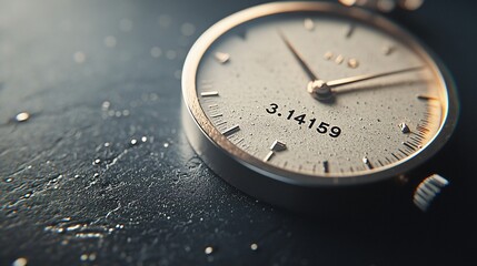 Celebrating National Pi Day An Elegant Silver Timepiece Embossed with Pi on a Luxurious Surface