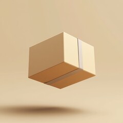 A close up view of a cardboard box floating in the air