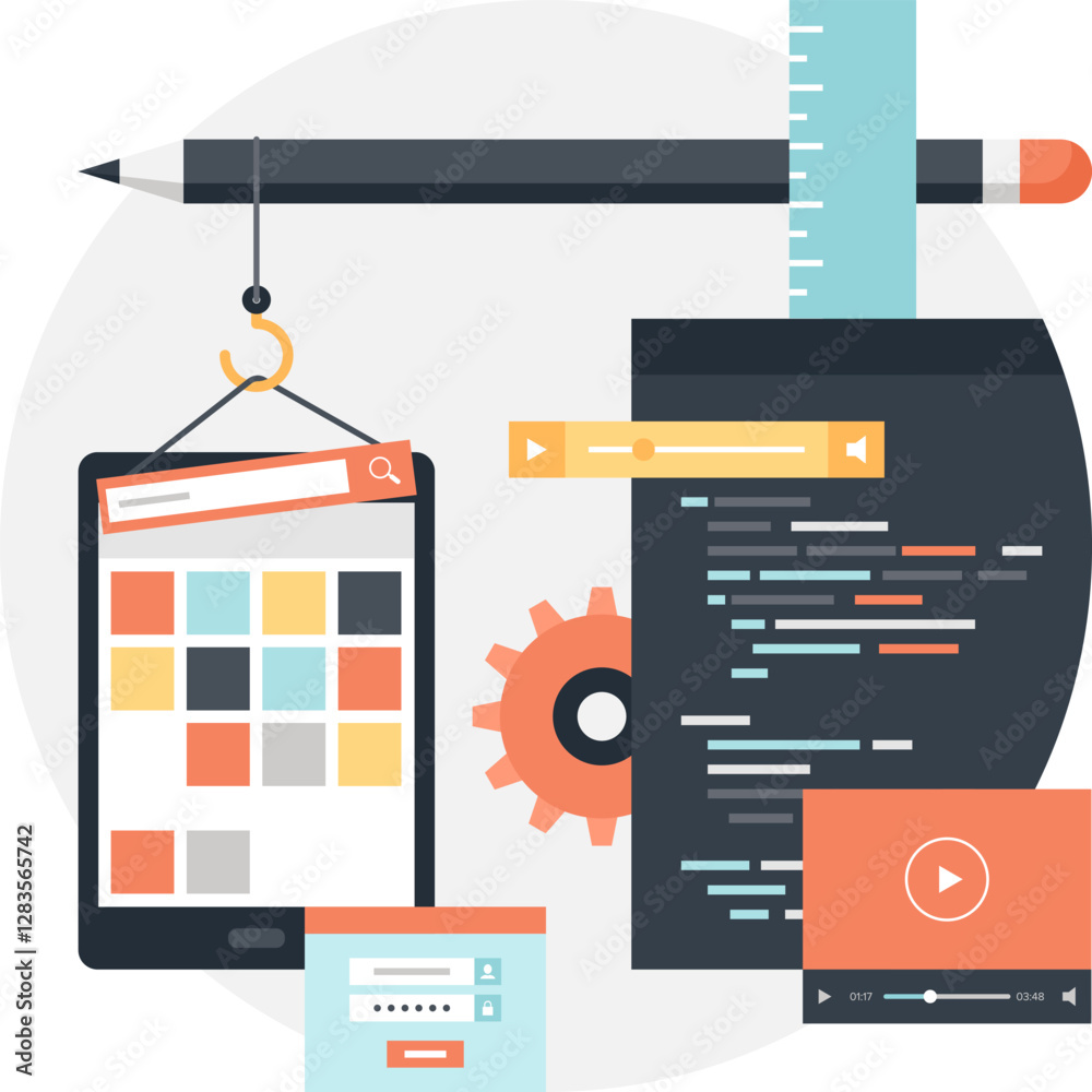 Wall mural application development flat web icon concept