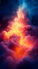 Abstract Nebulous Galaxy with Pink and Orange Hues in a Celestial Cosmic Display Amidst Starry Night Background