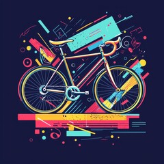 Fototapeta premium Geometric Bicycle Illustration: A dynamic, artistic illustration of a bicycle, rendered with bold geometric shapes and vibrant colors, conveys a sense of motion and energy. 
