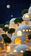 Franchise Growth & Brand Expansion Futuristic homes under a starry night sky
