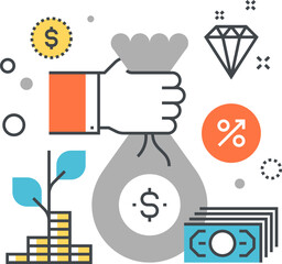 investment and savings flat line design concept